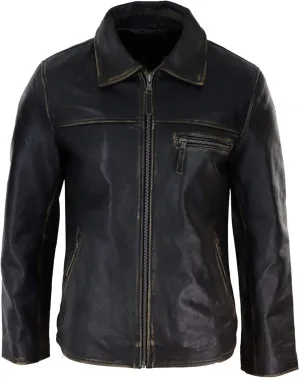 TruClothing Mens Classic Real Leather Soft Hide Zipped Collar Box Jacket Smart Casual Fit