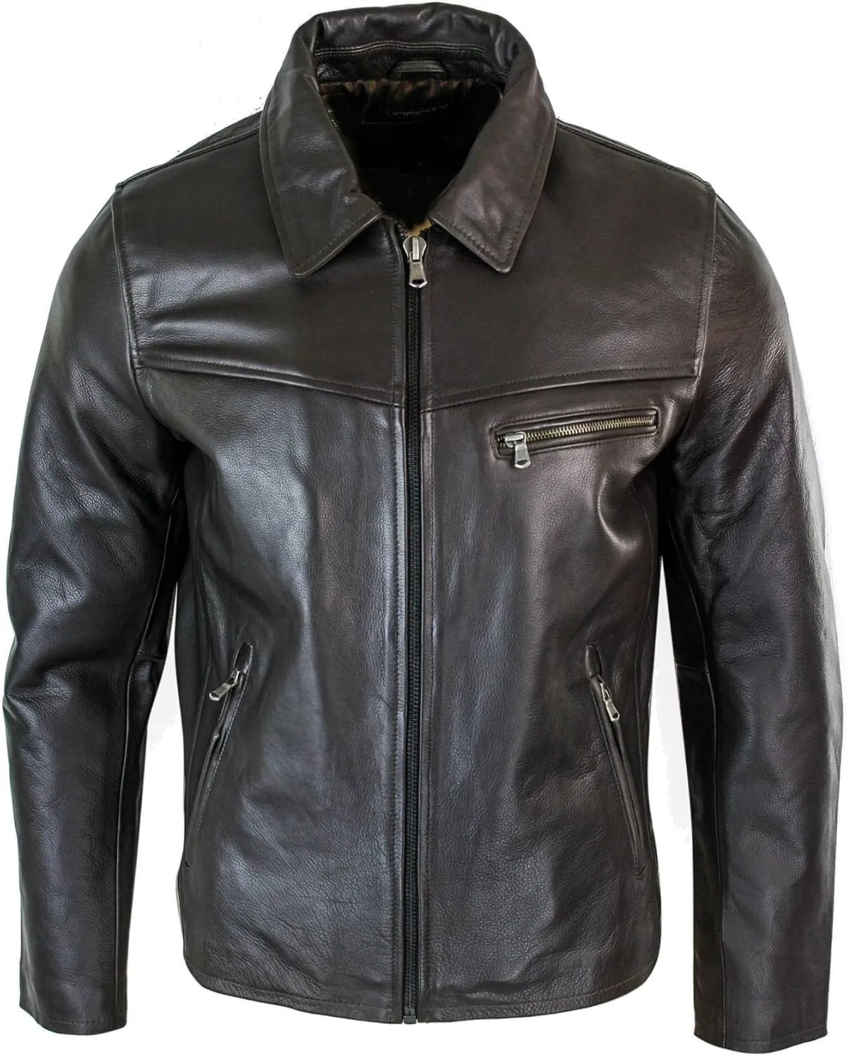 TruClothing Mens Classic Real Leather Soft Hide Zipped Collar Box Jacket Smart Casual Fit