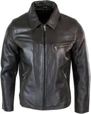 TruClothing Mens Classic Real Leather Soft Hide Zipped Collar Box Jacket Smart Casual Fit