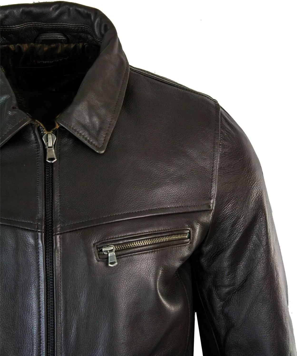 TruClothing Mens Classic Real Leather Soft Hide Zipped Collar Box Jacket Smart Casual Fit