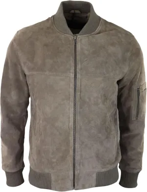 TruClothing Mens Genuine Suede Bomber Jacket Leather Casual Varsity VIntage Smart Casual