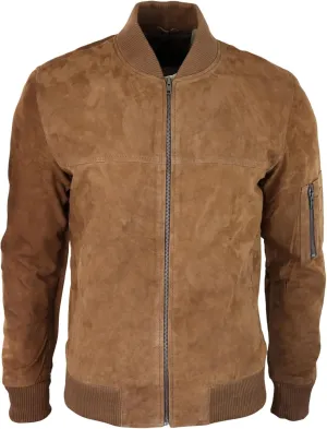TruClothing Mens Genuine Suede Bomber Jacket Leather Casual Varsity VIntage Smart Casual