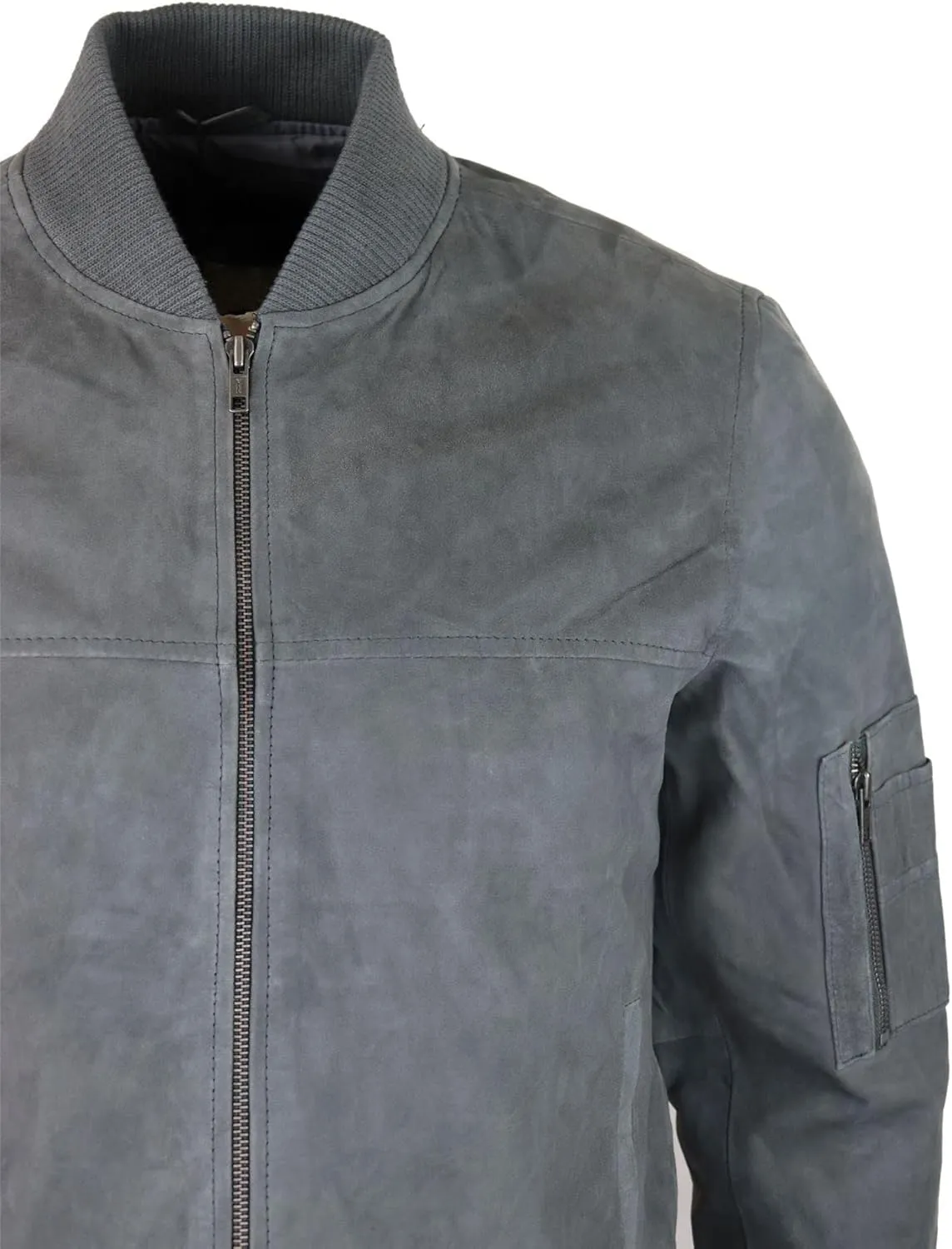 TruClothing Mens Genuine Suede Bomber Jacket Leather Casual Varsity VIntage Smart Casual