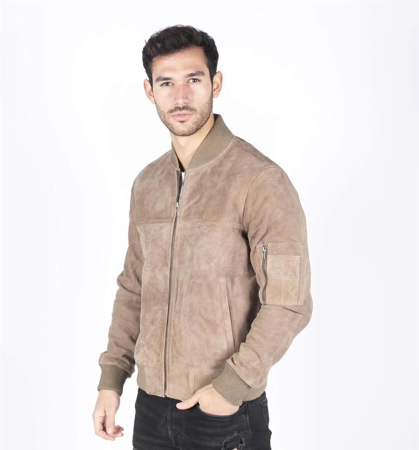 TruClothing Mens Genuine Suede Bomber Jacket Leather Casual Varsity VIntage Smart Casual