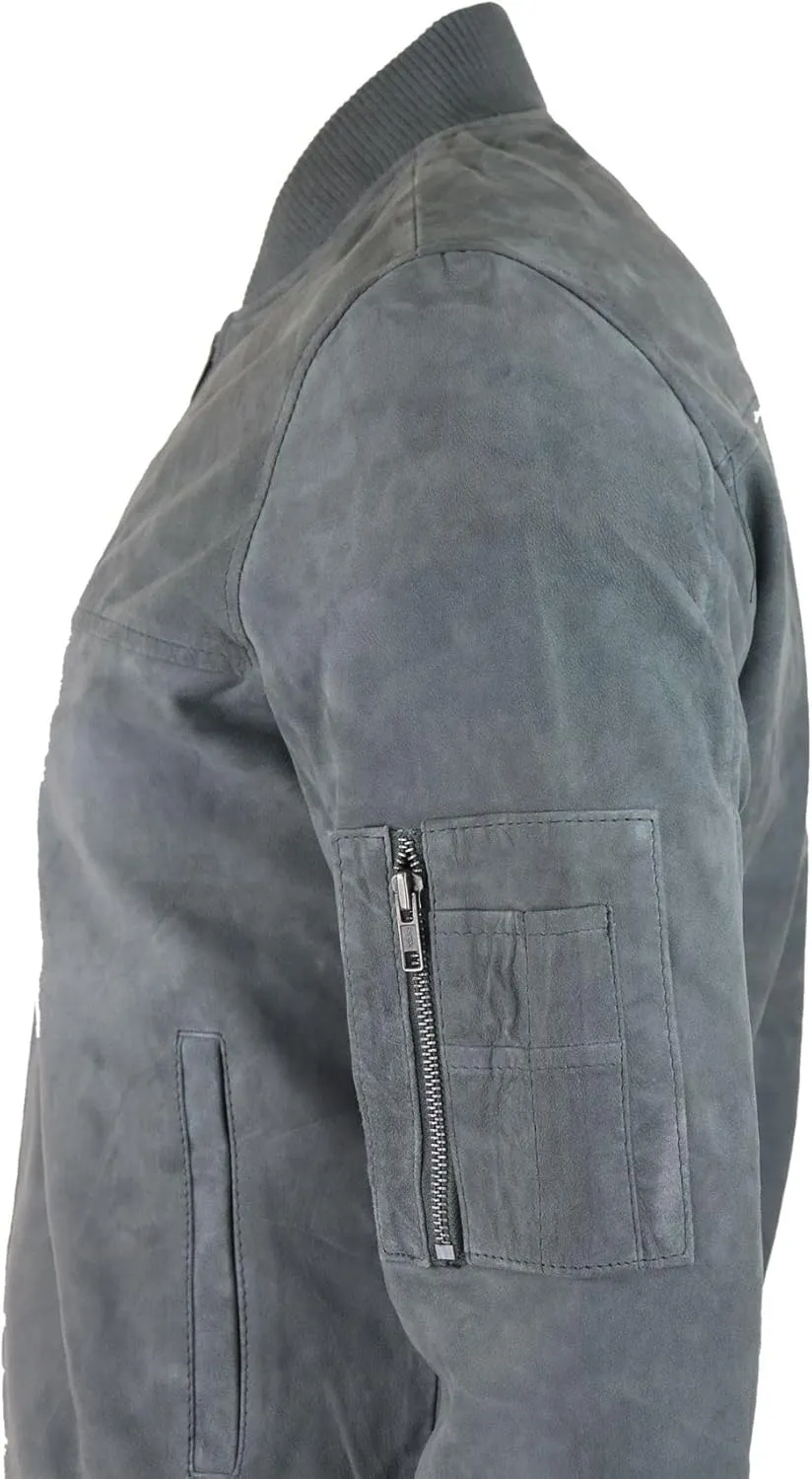 TruClothing Mens Genuine Suede Bomber Jacket Leather Casual Varsity VIntage Smart Casual