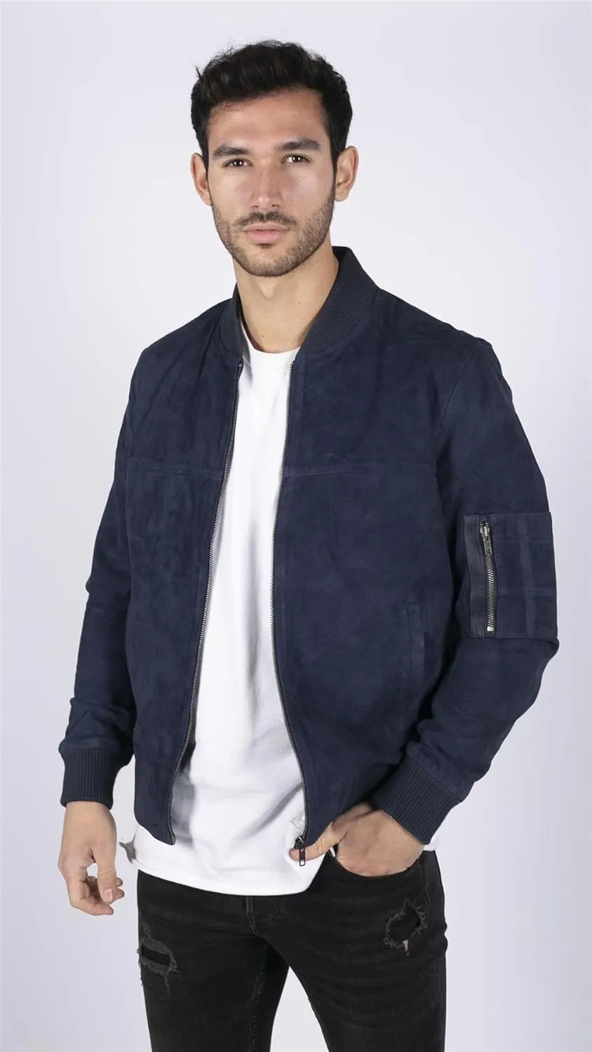 TruClothing Mens Genuine Suede Bomber Jacket Leather Casual Varsity VIntage Smart Casual
