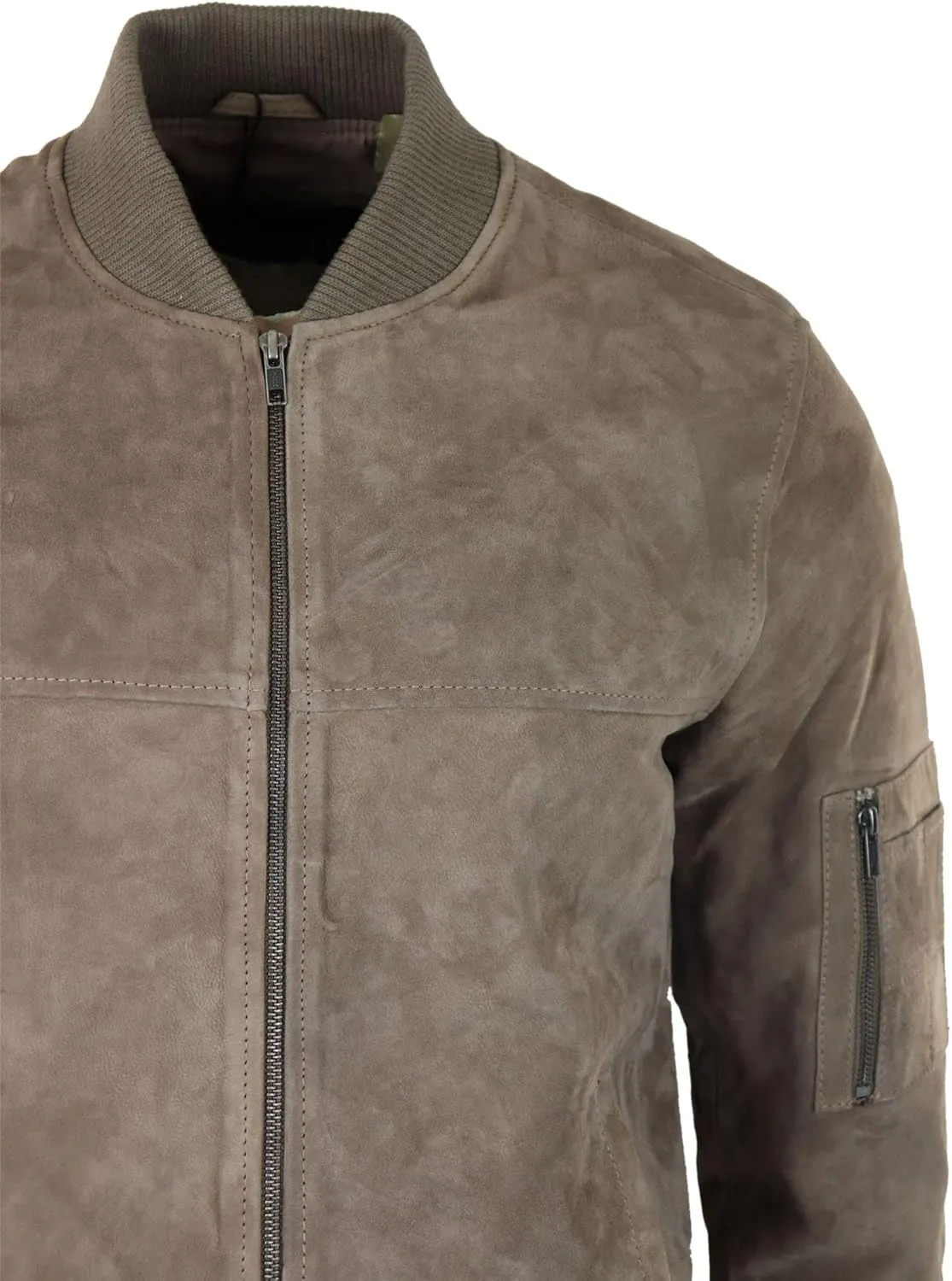 TruClothing Mens Genuine Suede Bomber Jacket Leather Casual Varsity VIntage Smart Casual