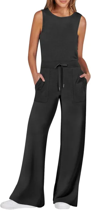 Versatile Jumpsuit Ladies Sleeveless Dressy Casual Solid Color Fashion Long Rompers Rompers Summer Trendy