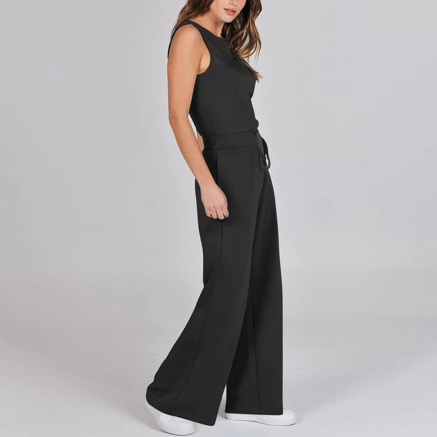 Versatile Jumpsuit Ladies Sleeveless Dressy Casual Solid Color Fashion Long Rompers Rompers Summer Trendy
