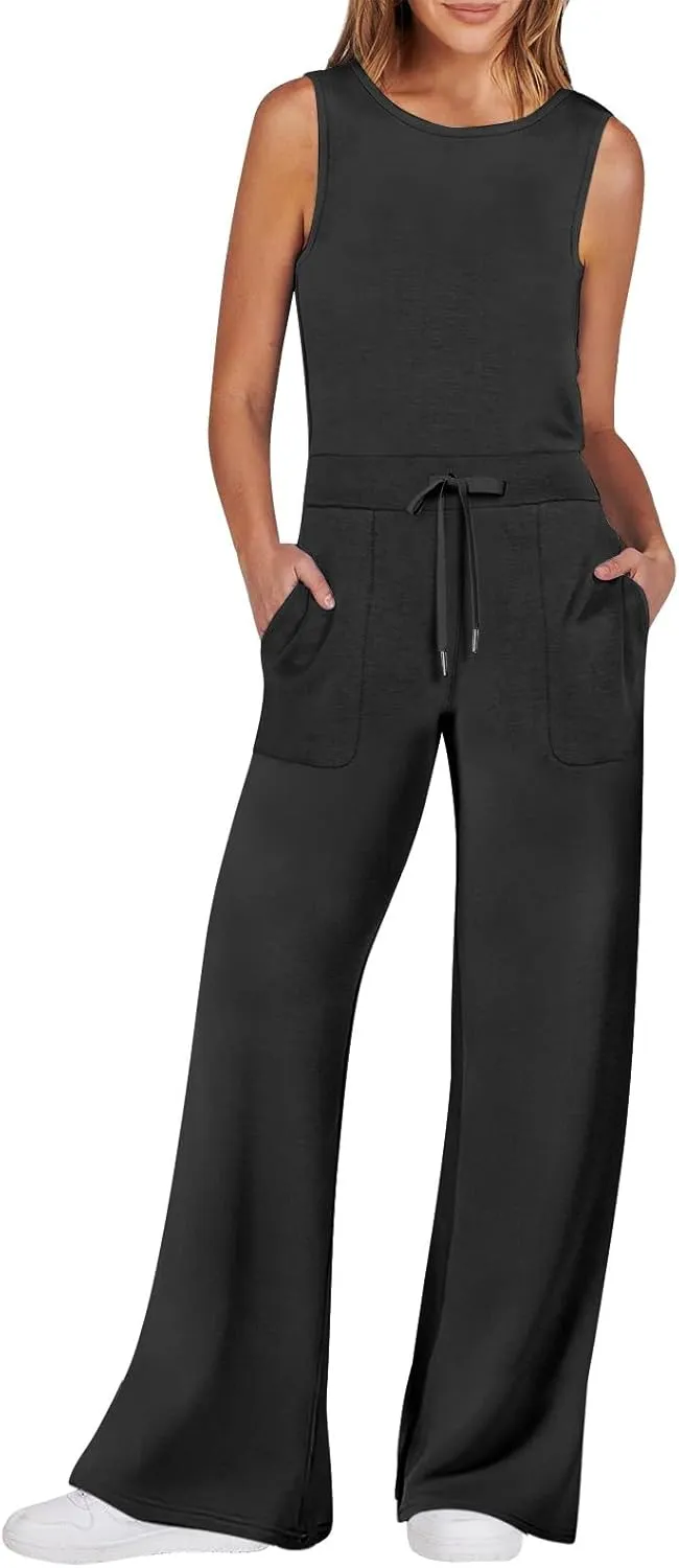 Versatile Jumpsuit Ladies Sleeveless Dressy Casual Solid Color Fashion Long Rompers Rompers Summer Trendy