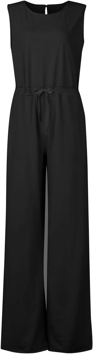 Versatile Jumpsuit Ladies Sleeveless Dressy Casual Solid Color Fashion Long Rompers Rompers Summer Trendy