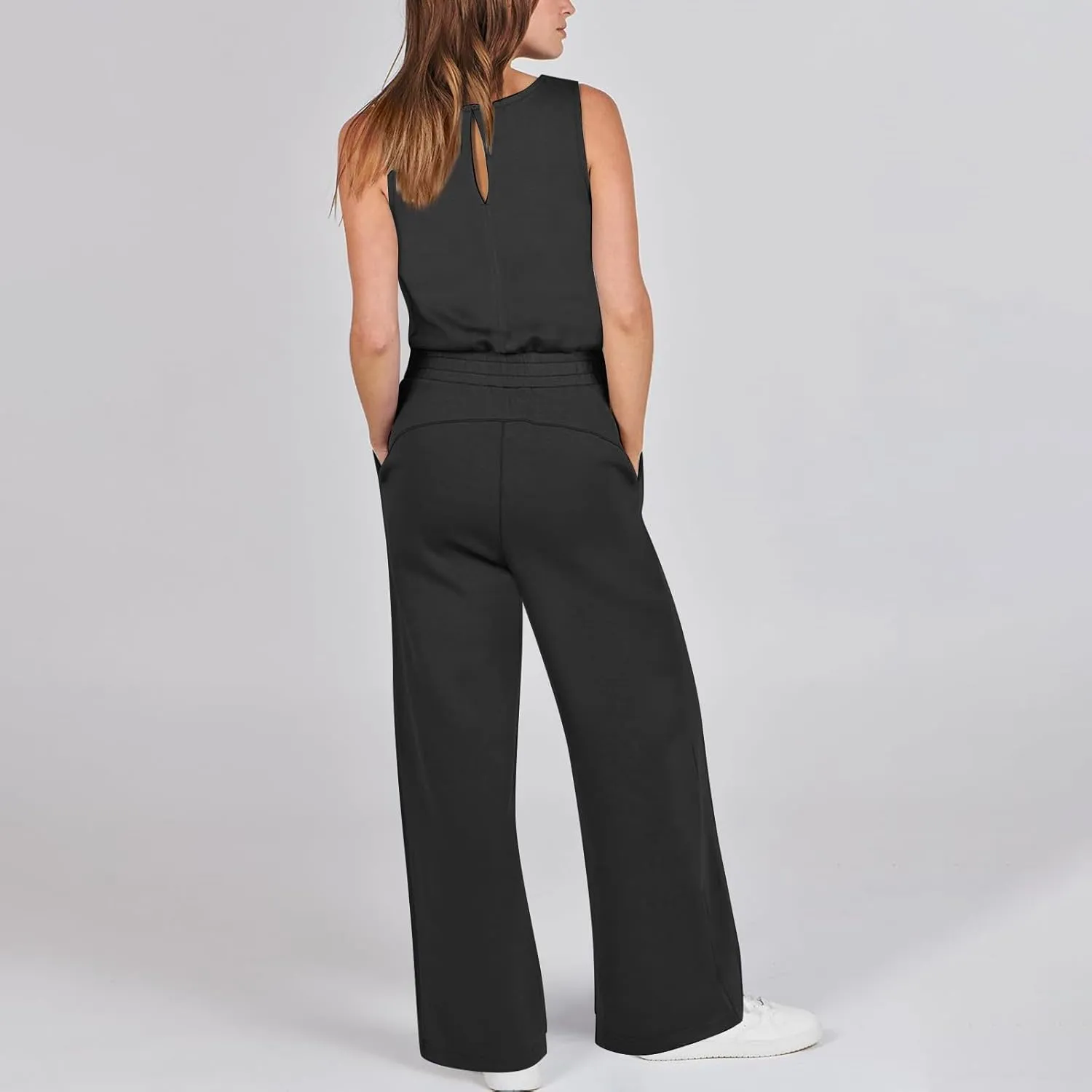 Versatile Jumpsuit Ladies Sleeveless Dressy Casual Solid Color Fashion Long Rompers Rompers Summer Trendy