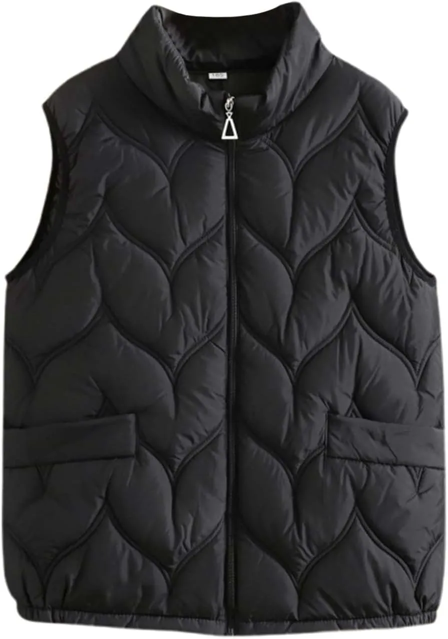 Vests for Women 2024 Trendy Fall Crop Puffer Vests Outerwear Cap Sleeve Quilted Jacket Plus Size Trench Winter Coats