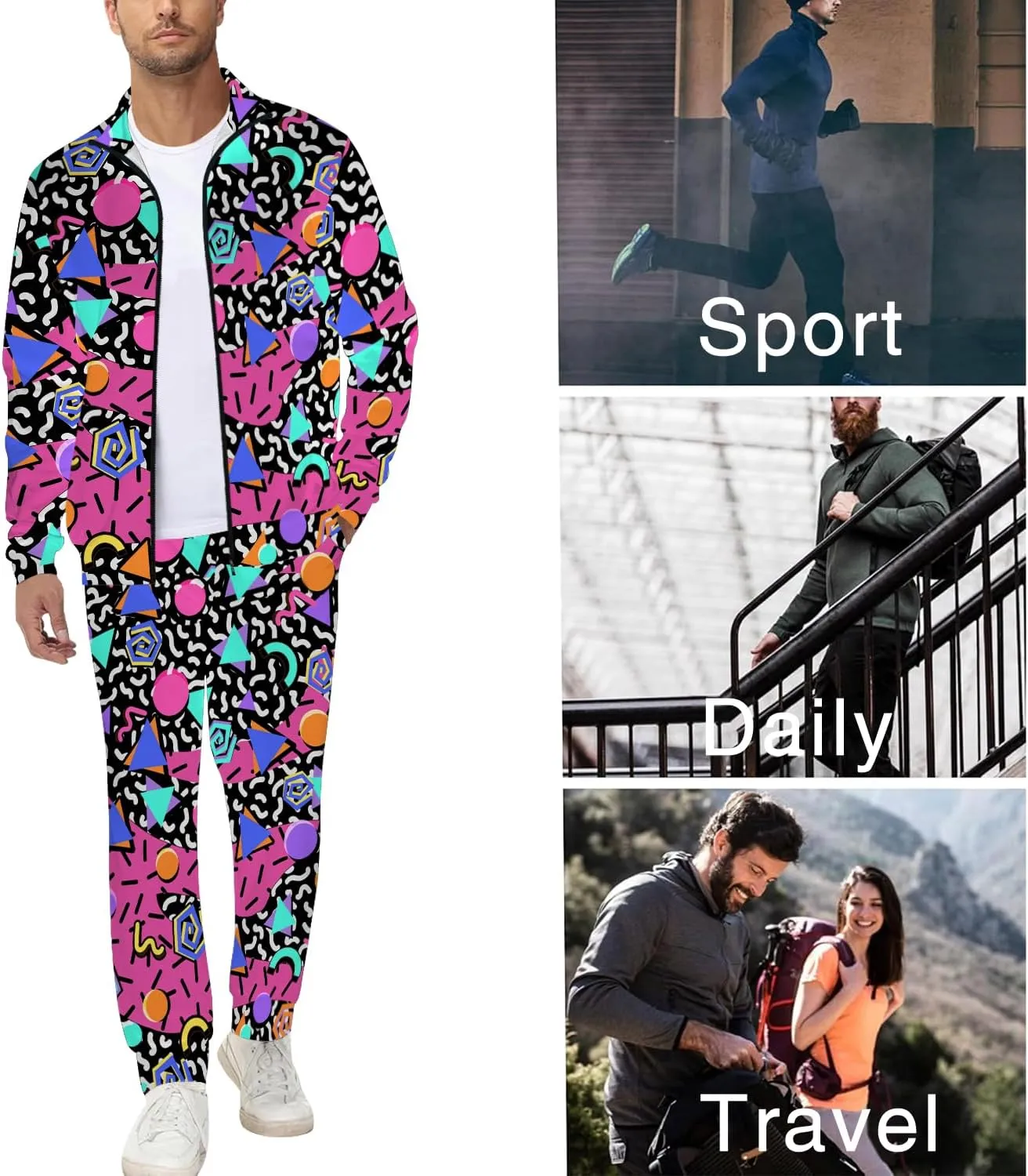 Vintage 80s Outfit for Men 90s Track Suits Costume Full Zip Tracksuits Jogging Sweatpants for Men Women 80s 90s Party