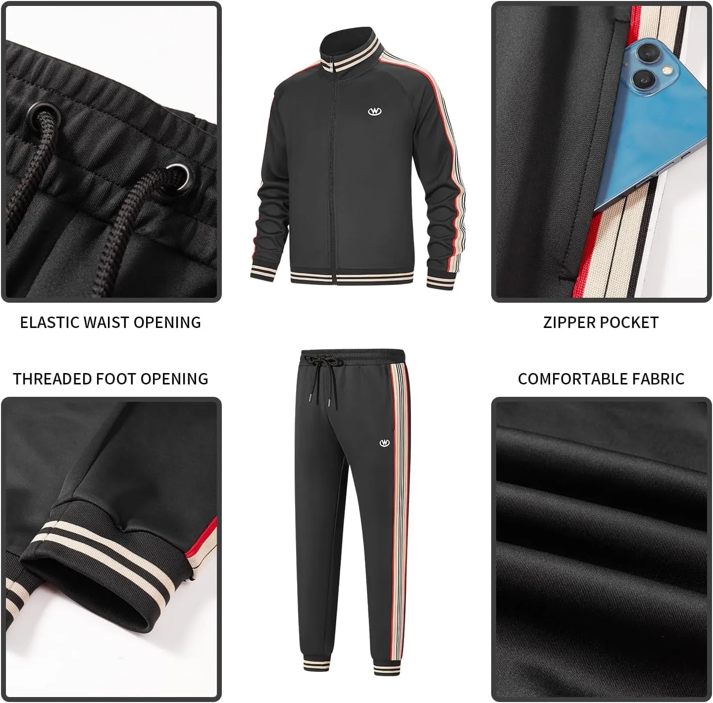 W JIANWANG Track Suits for Men Set Jogging Tracksuit Mens Sweatsuits Workout Running Sports Jogger Sweat Suits Outfits
