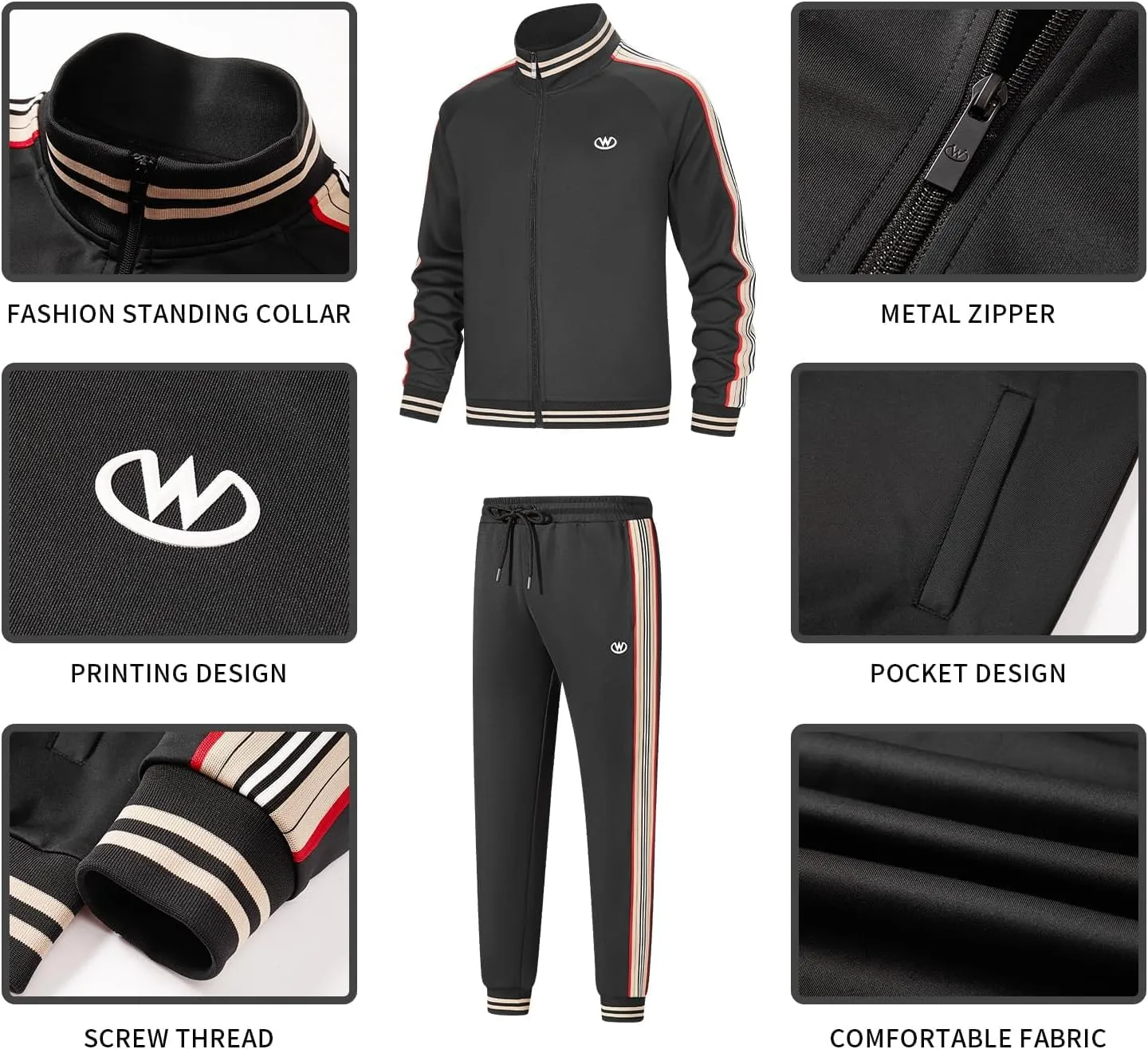 W JIANWANG Track Suits for Men Set Jogging Tracksuit Mens Sweatsuits Workout Running Sports Jogger Sweat Suits Outfits