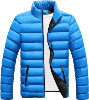 WENKOMG1 Mens Puffer Jacket Long Sleeve Lightweight Packable Outdoor Down Jacket Winter Fall Turtleneck Outerwear Coat