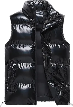 WENKOMG1 Mens Shinning Puffer Vest,Sleeveless Winter Fall Reflective Padded Down Outerwear Lightweight Packable Vest