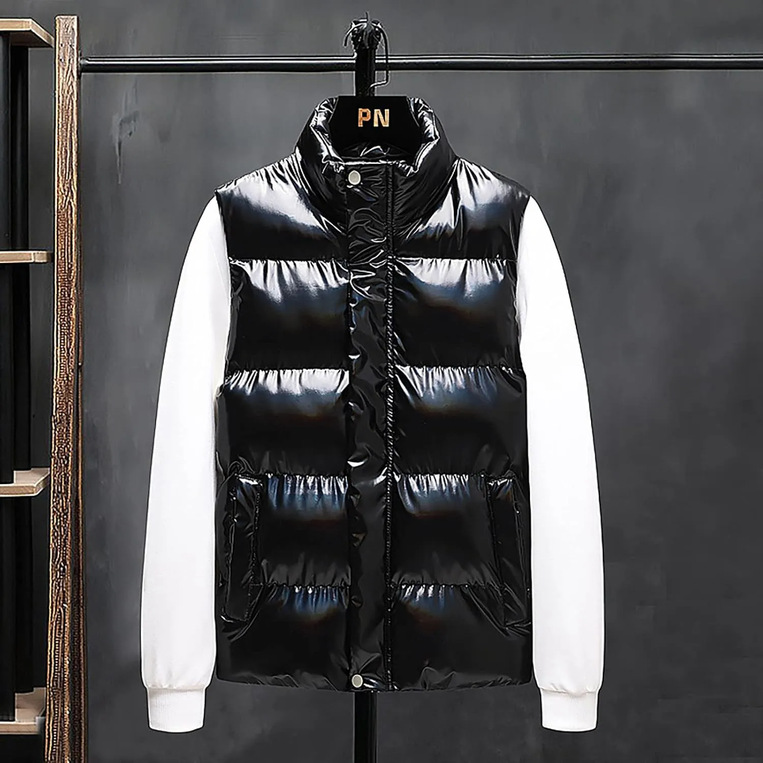 WENKOMG1 Mens Shinning Puffer Vest,Sleeveless Winter Fall Reflective Padded Down Outerwear Lightweight Packable Vest