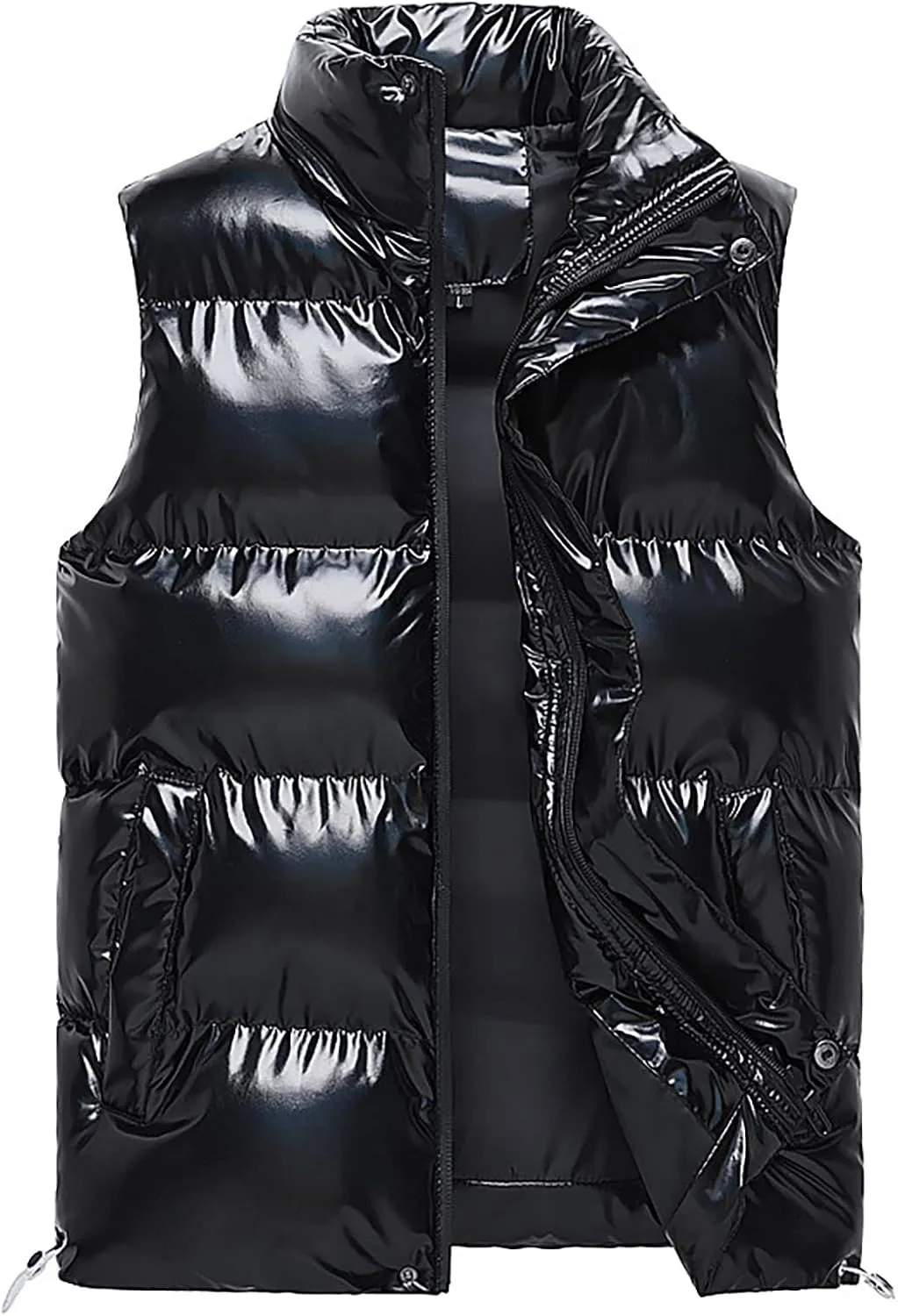 WENKOMG1 Mens Shinning Puffer Vest,Sleeveless Winter Fall Reflective Padded Down Outerwear Lightweight Packable Vest