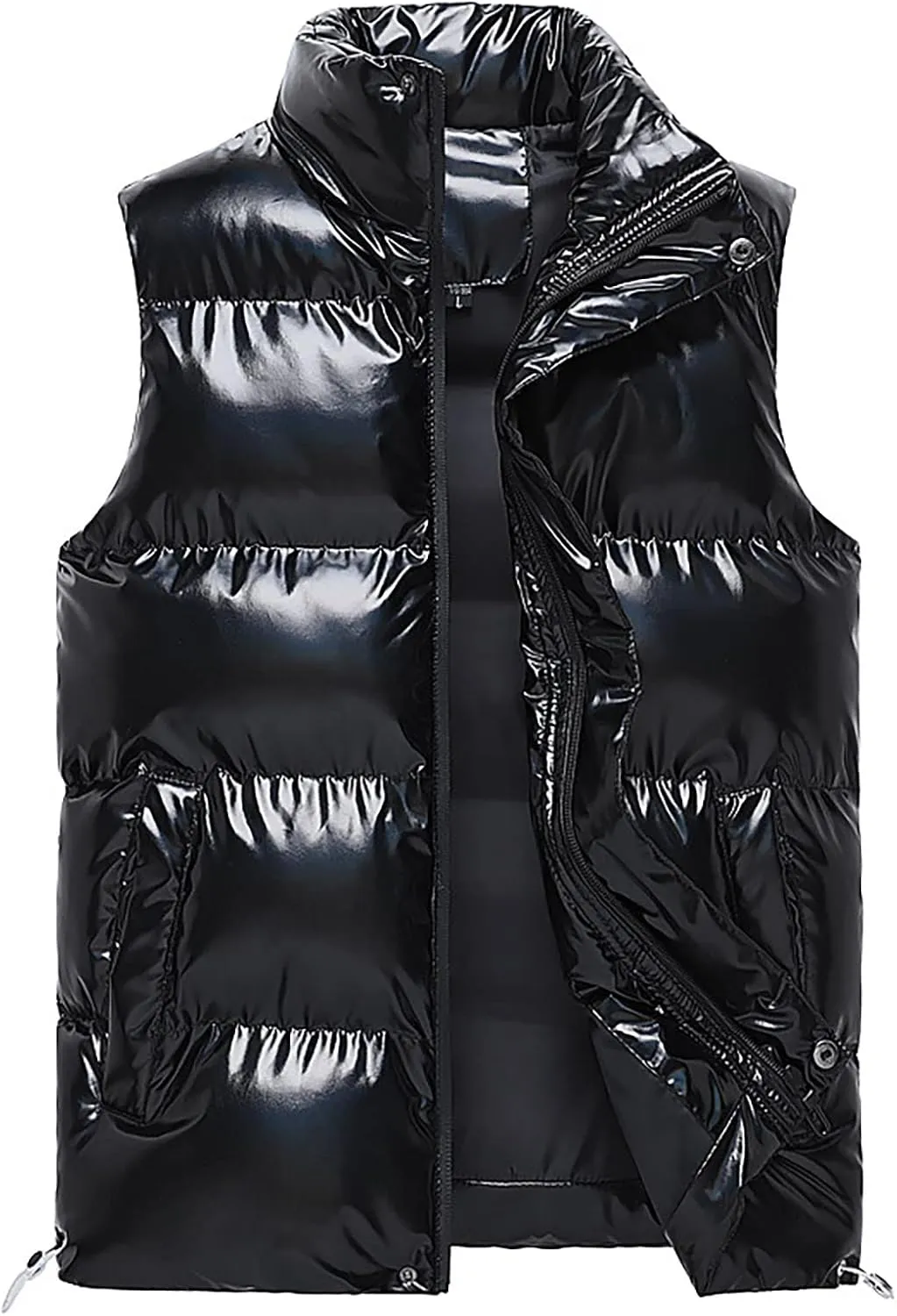WENKOMG1 Mens Shinning Puffer Vest,Sleeveless Winter Fall Reflective Padded Down Outerwear Lightweight Packable Vest