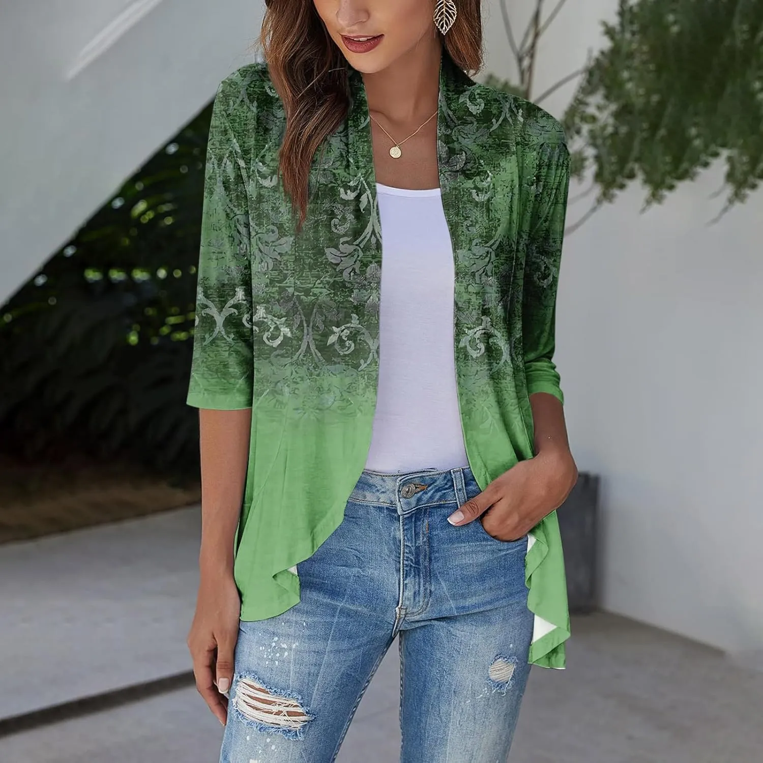 Western Aztec Cardigan for Women 3/4 Length Sleeve Lightweight Summer Cardigan Light Womens Jacket Women's Cardigans