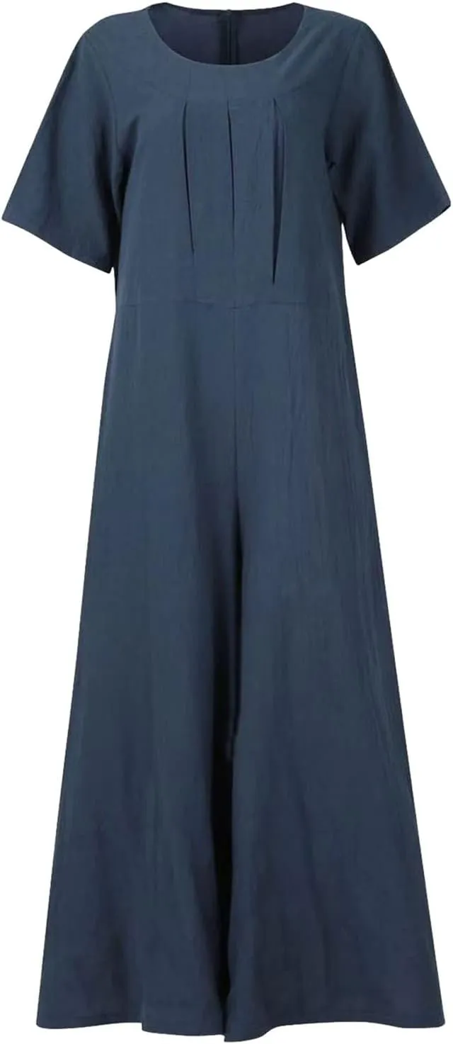Wide Leg Jumpsuits Women Oversized Short Sleeve Boho Beach Jumpsuits Classy Utility Overalls Cotton Onesie Rompers