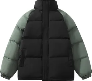Winter Light Warm Down Jacket Men Color Block Jacket Soft Plus Size Puffer Jacket Stand Collar Travel Coat for Teen