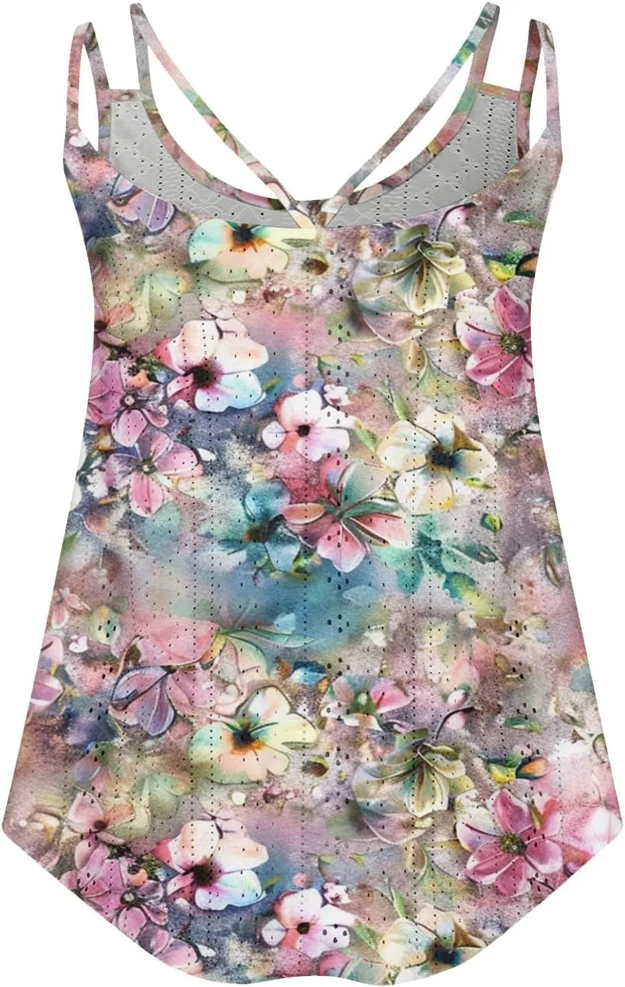 Women Crew Neck Tops Sleeveless Summer Shirts Floral Print Tank Tops Spaghetti Straps Casual Blouses Shirt Flowy Tee