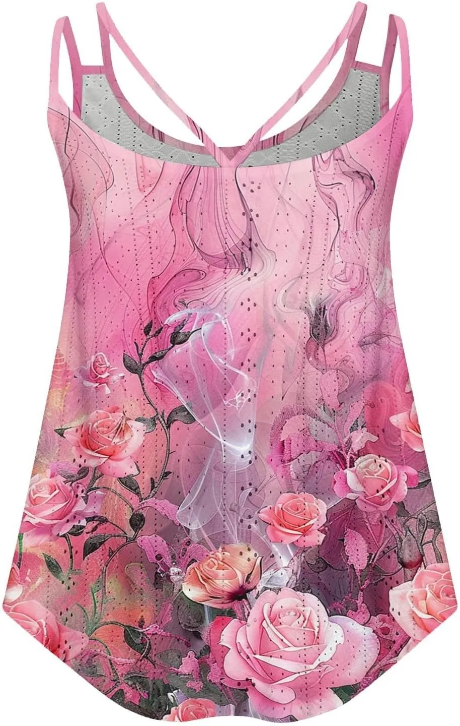 Women Crew Neck Tops Sleeveless Summer Shirts Floral Print Tank Tops Spaghetti Straps Casual Blouses Shirt Flowy Tee