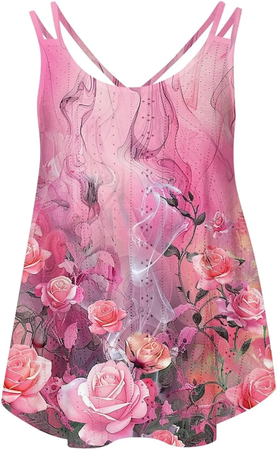 Women Crew Neck Tops Sleeveless Summer Shirts Floral Print Tank Tops Spaghetti Straps Casual Blouses Shirt Flowy Tee