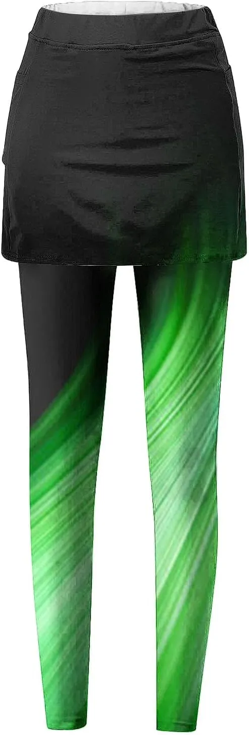 Women Tennis Yoga Leggings Active Skort Athletic Ruffle Pleated Golf Skapri with Skirt Comfy Stretch Slim Trousers