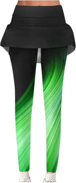 Women Tennis Yoga Leggings Active Skort Athletic Ruffle Pleated Golf Skapri with Skirt Comfy Stretch Slim Trousers