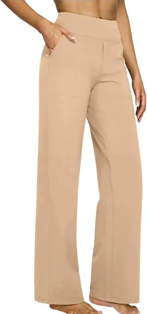 Women Yoga Pants High Waist Wide Leg Work Pants Comfy Stretch Lounge Trousers Solid Flare Sweatpants with Pockets