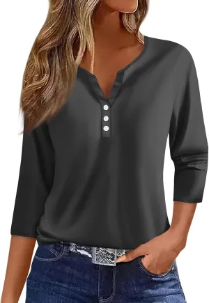 Women's 2024 Fashion Tops 3/4 Sleeve T-Shirts Cute Crewneck Basic Business Tees Blouses