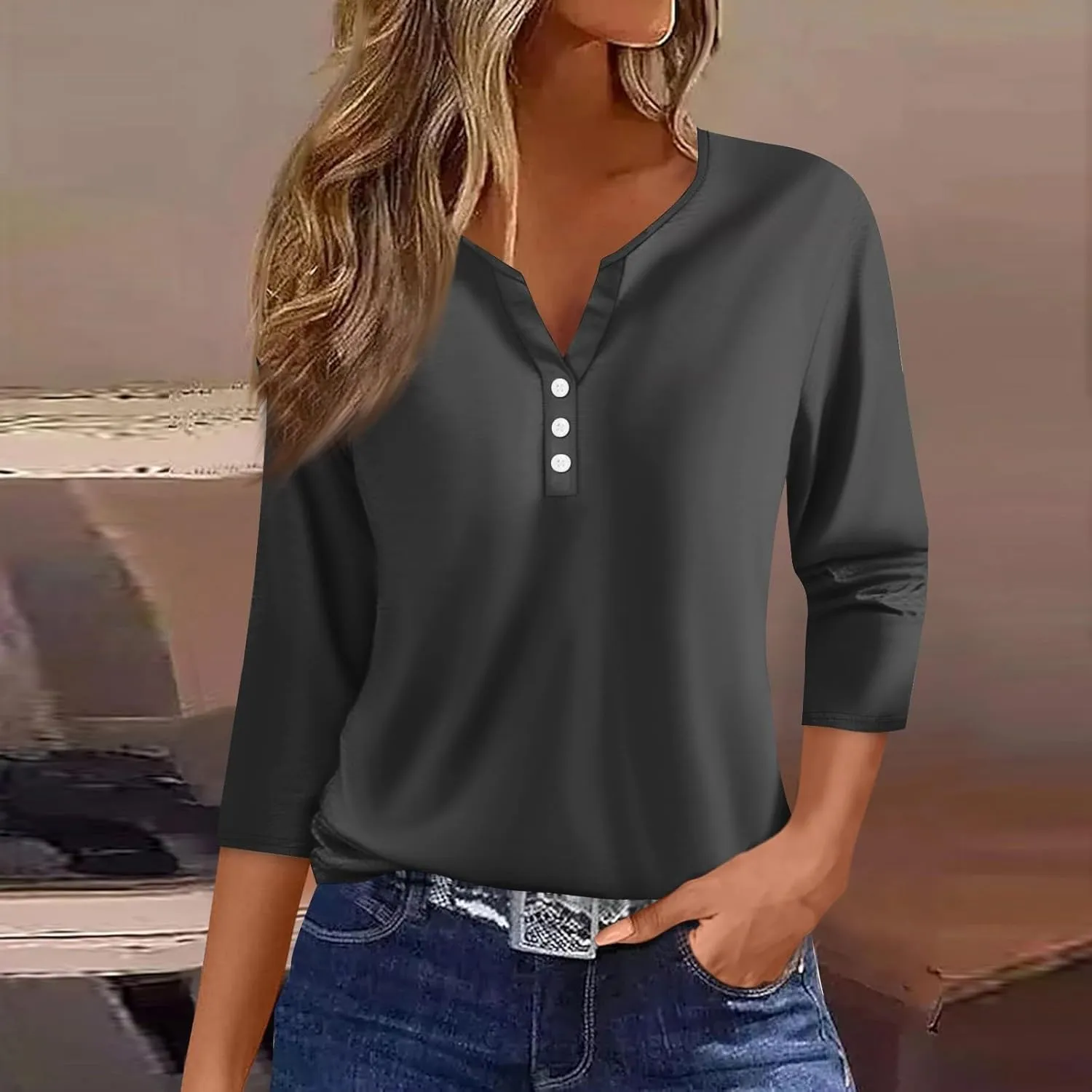 Women's 2024 Fashion Tops 3/4 Sleeve T-Shirts Cute Crewneck Basic Business Tees Blouses