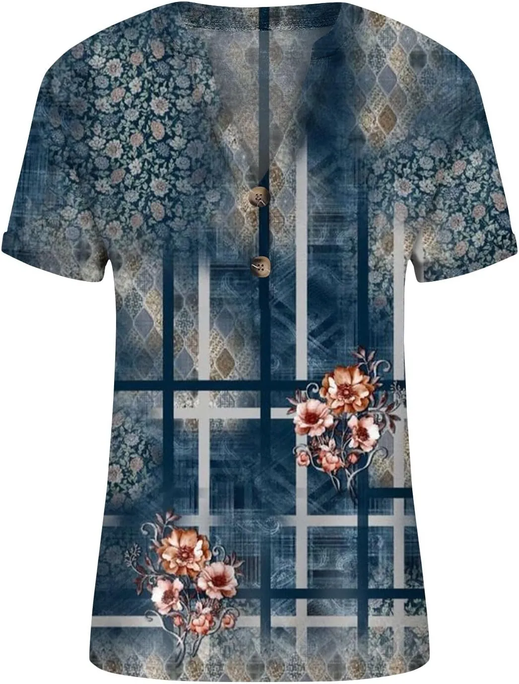 Womens 2024 Summer Tops Floral Short Sleeve V Neck Blouses for Women Dressy Casual Loose Vaction Button Shirts
