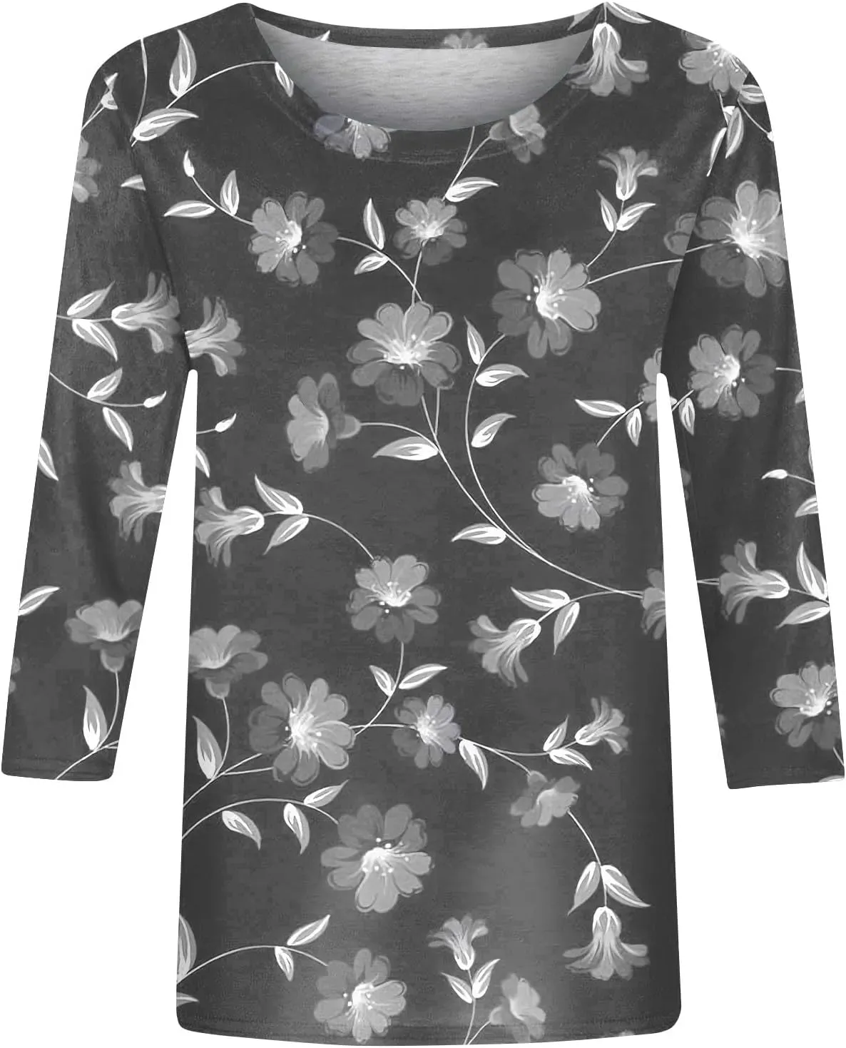 Womens 3/4 Sleeve Tops 2025 Spring Summer Print Round Neck Shirts Loose Fit Fashion Three Quarter Sleeve Tshirts