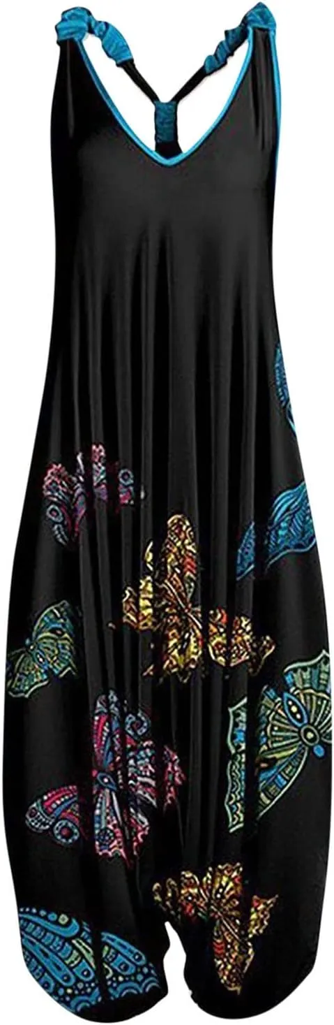 Womens Boho Overalls Loose Fit One Piece for Women Sleeveless Strapless Summer Fall Overalls 2025