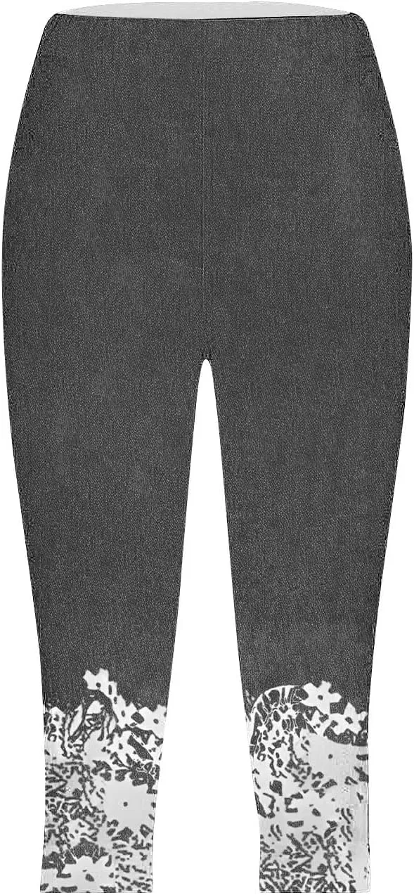 Womens Capri Leggings High Waisted Slim Fashion Floral Print Trousers Knee Length Comfy Stretch Yoga Cropped Pants