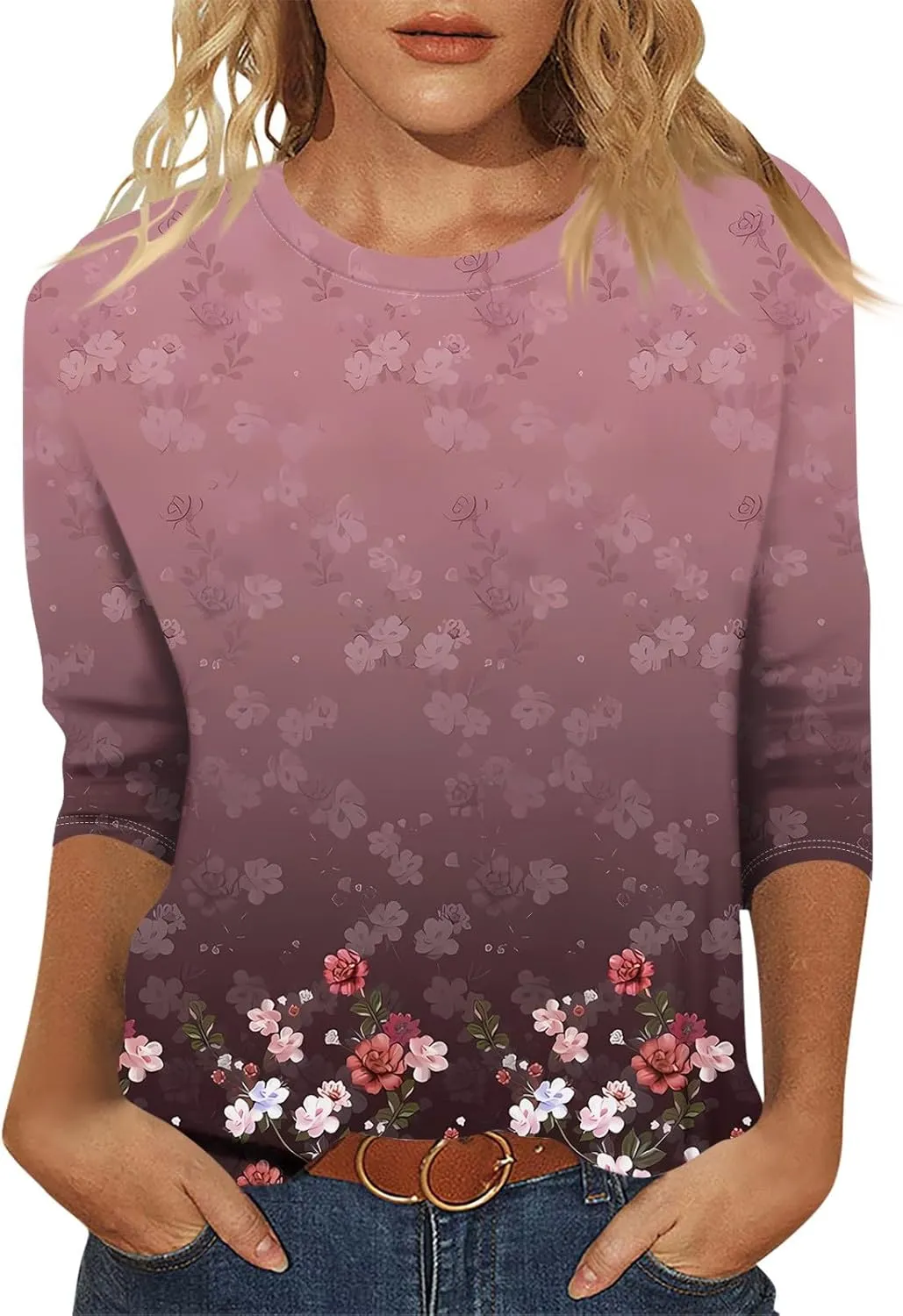 Women's Floral Print Casual T-Shirt, Purple Design,Comfortable and Stylish,Perfect for Everyday Wear