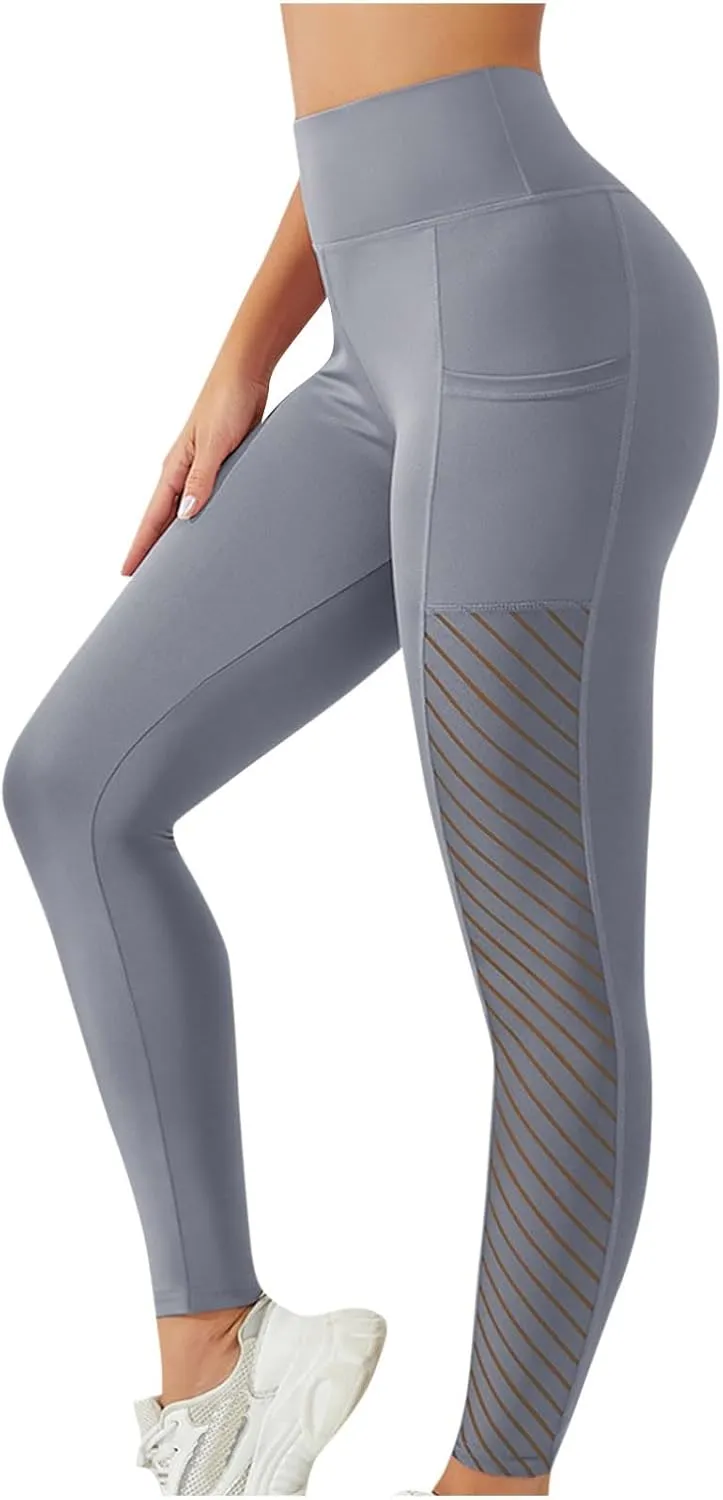 Women's High Waisted Yoga Leggings with Pockets, Tummy Control Comfy Stretch Workout Running Yoga Full-Length Pants