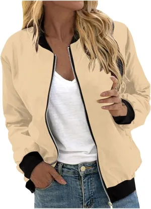 Womens Lightweight Bomber Jackets Cropped Zip up Coats Trendy Quilted Jackets Casual Windbreaker Military Outerwear