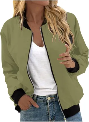 Womens Lightweight Bomber Jackets Cropped Zip up Coats Trendy Quilted Jackets Casual Windbreaker Military Outerwear