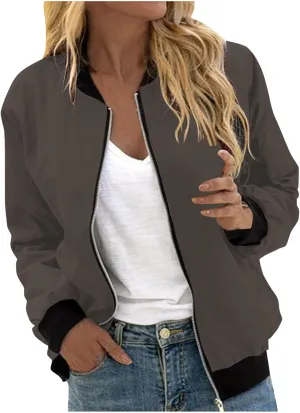 Womens Lightweight Bomber Jackets Cropped Zip up Coats Trendy Quilted Jackets Casual Windbreaker Military Outerwear