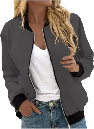 Womens Lightweight Bomber Jackets Cropped Zip up Coats Trendy Quilted Jackets Casual Windbreaker Military Outerwear