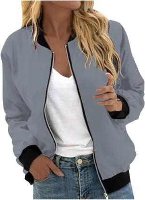 Womens Lightweight Bomber Jackets Cropped Zip up Coats Trendy Quilted Jackets Casual Windbreaker Military Outerwear