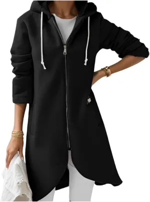 Women's Long Zip Up Oversized Hoodie Casual Loose Tunic Long Sleeve Sweatshirt Open Front Cardigan Jacket with Pockets