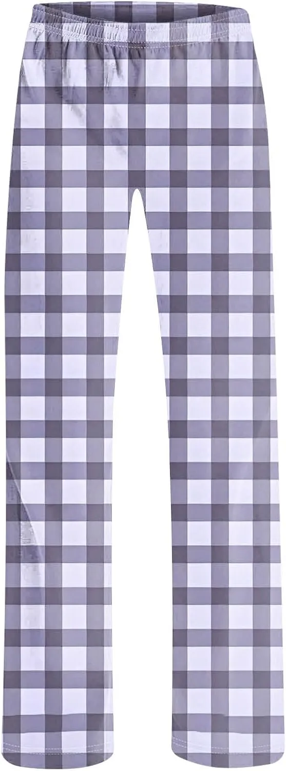Women's Pajama Pants Wide Leg Yoga Pants Lounge High Waist Pants Comfy Stretch Plaid Pj Bottoms Trousers Loungewear