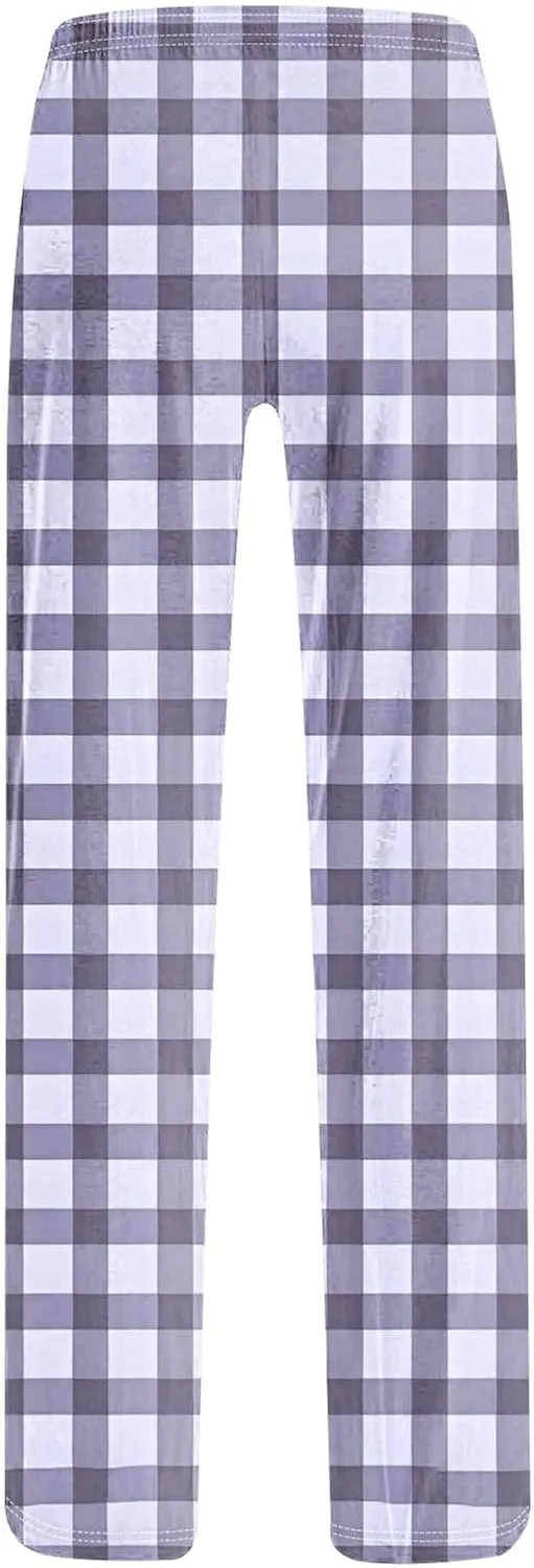 Women's Pajama Pants Wide Leg Yoga Pants Lounge High Waist Pants Comfy Stretch Plaid Pj Bottoms Trousers Loungewear